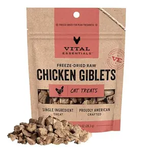 Vital Essentials Freeze Dried Cat Treats | Chicken Giblets, Single Protein | Premium Quality | Grain Free, Healthy Treats for Cats, 1 oz Bag
