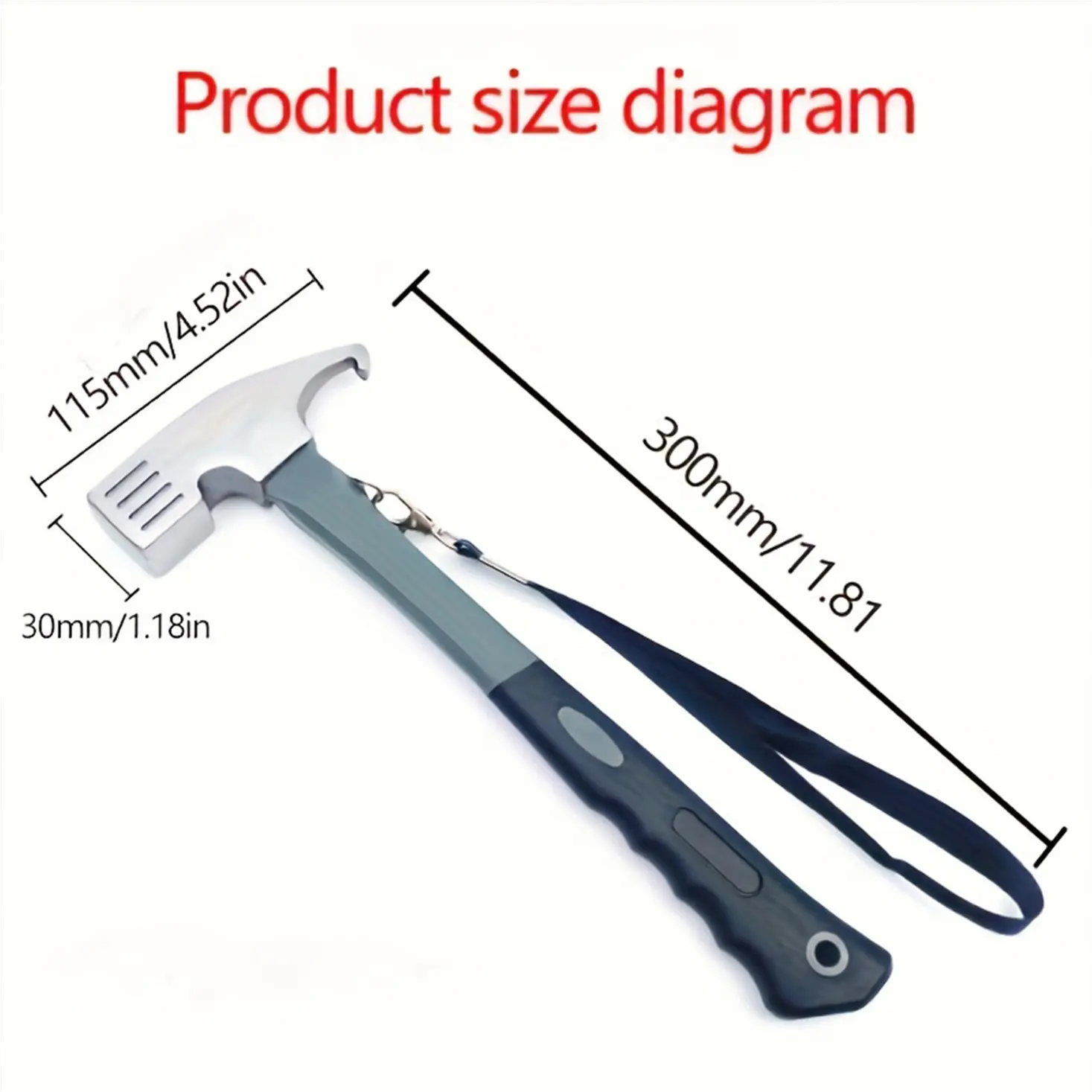 Camping Hammer (with Tent Stake Puller) — 10.8-Inch Heavy-Duty, Multi-Functional Steel Tool with Ergonomic Rubber Handle; An Essential Item for Camping Gear and Wilderness Survival Kits