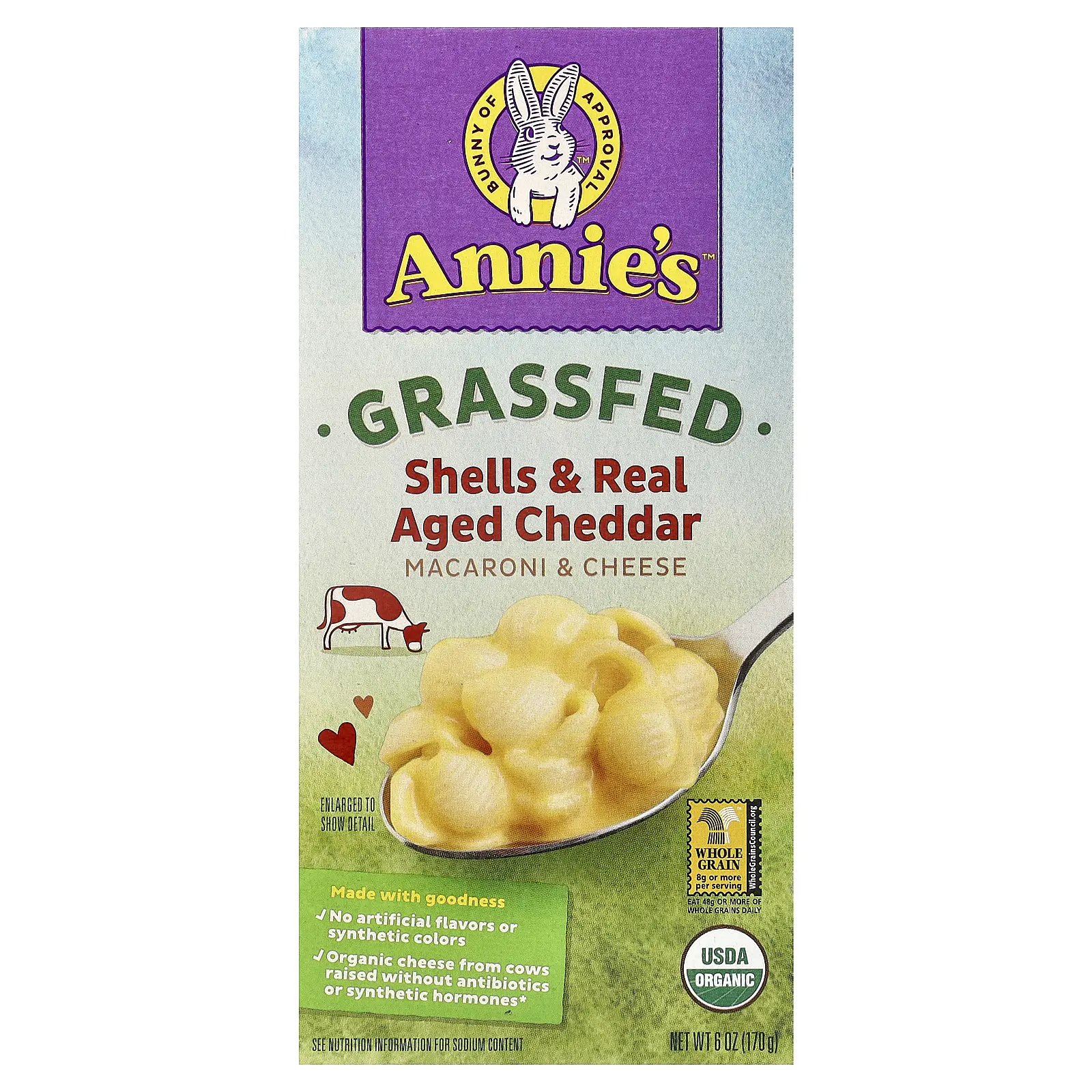 Annie's Homegrown Grassfed Macaroni & Cheese, Shells & Real Aged Cheddar, 6 oz (170 g)