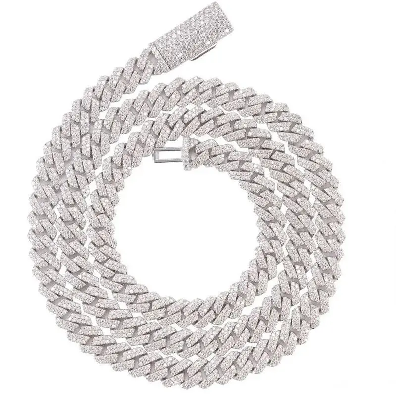 925 Silver VVS Moissanite Cuban Link Chain, Iced-Out Hip Hop Necklace for Men, Luxury Costume Jewelry for Anniversary