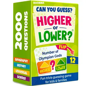 QUOKKA 4 Set Board Game Higher or Lower for Family - Trivia Cards for Kids 8-12 - Challenge History, Science, Geography & More for Families & Teens