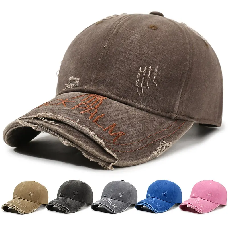 Retro Distressed Washed Baseball Cap Letter Printed Casual Sun Visor Hat Spring Autumn Outdoor Shading Fashion Hat