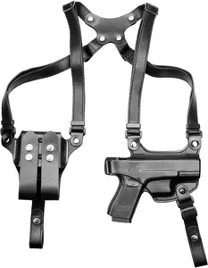 Genuine Leather Shoulder Holster for Glock 19/19X/22/23/31/32/44/45 Gen 1–5, Adjustable Harness with Dual Magazine Pouch, Right-Hand Draw