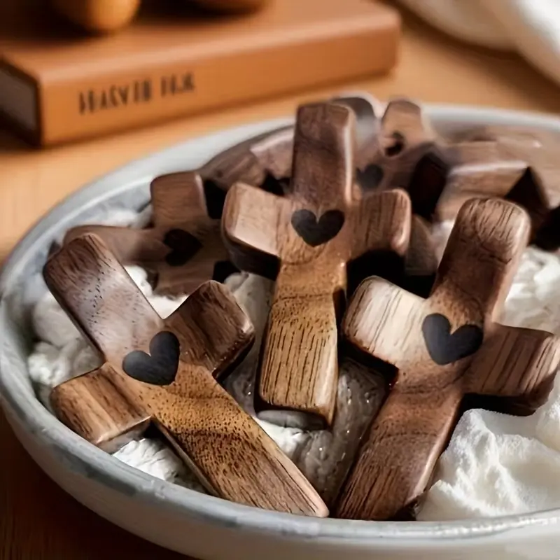 20PCS Pocket Wood Prayer Cross - Encouragement Gift, Fingertip Stress Relief Gifts, Ideal Christian Prayers for Handheld Use, for Personal Devotion, Family Prayer, Home Office Decor Religious Ornaments, Stress Relief Decoration Olive Set