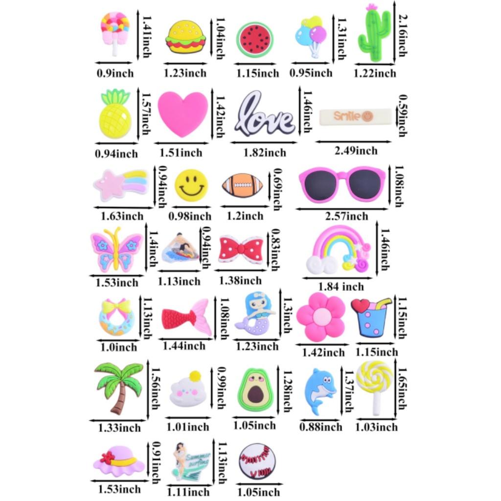 DIY Charms for Beach Bag, 30pcs Accessories Letters Flowers Baseball Beach Cute Decoration Bag Charms for Beach Bag Rubber Tote Beach Bags