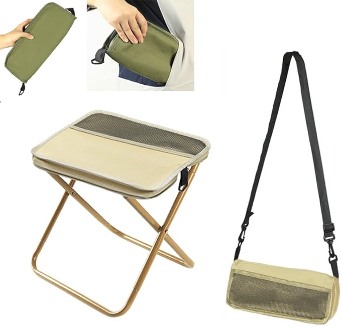 Foldable Backpack Stool, Portable Mini Outdoor Camping Folding Seat with Adjustable Shoulder Strap, Compact Ultra-Lightweight Collapsible Chair for Mountaineering, Hiking, Fishing