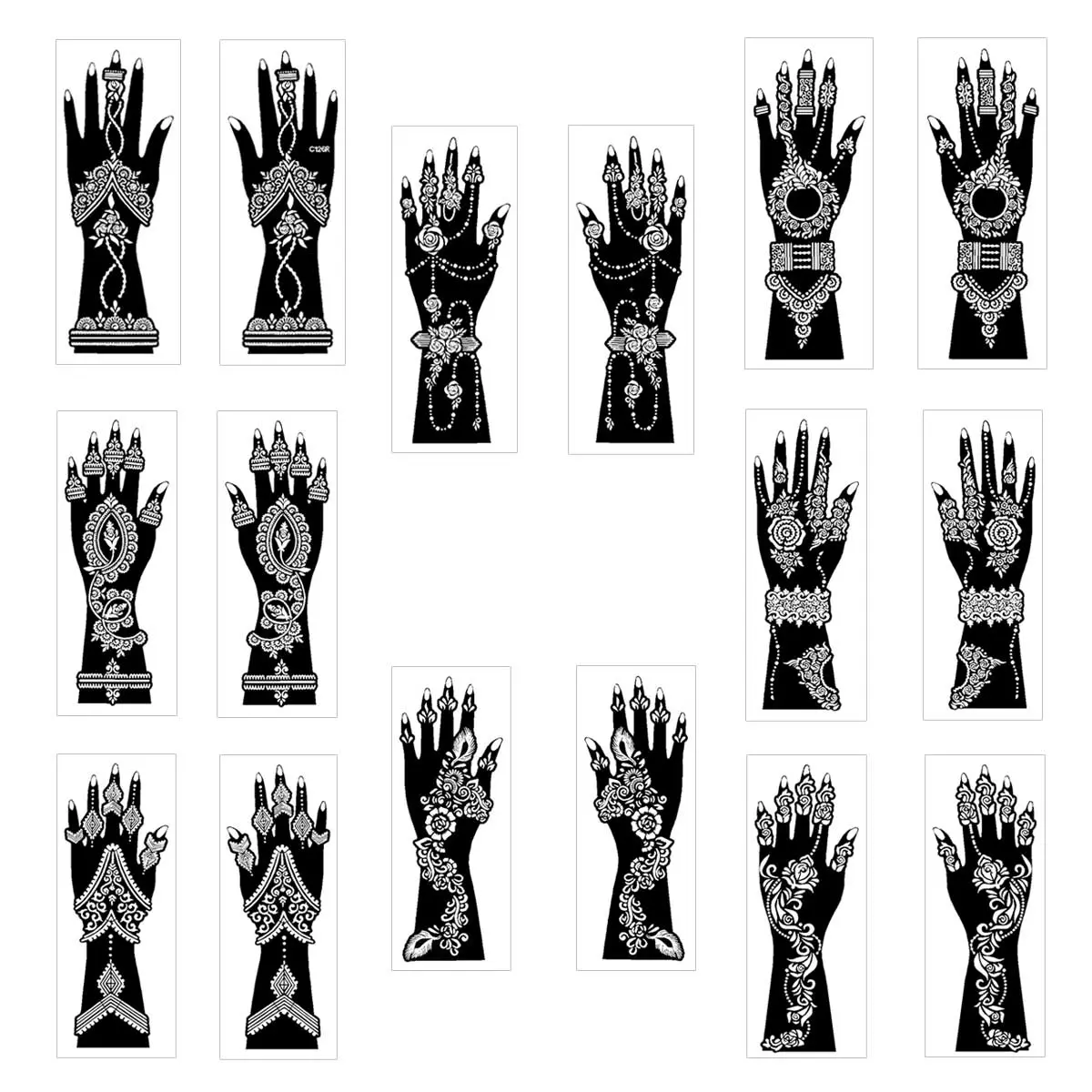 Hollow Out Hand Tattoo Stencil, 8 Counts/set DIY Henna Temporary Body Art Stencil, Easy To Apply, Unique Design for Creative Expression, Wedding Day Decoration