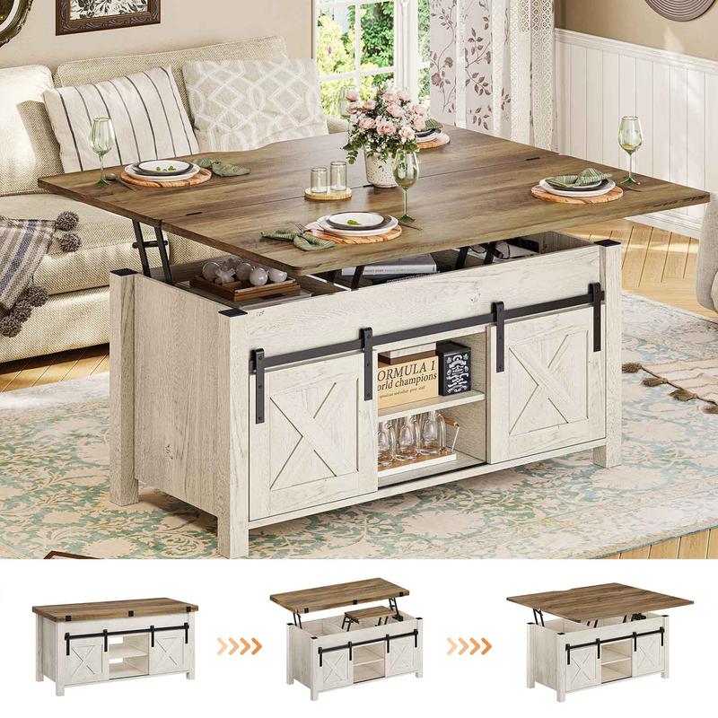 SEDETA Lift Top Coffee Table, 4 in 1 Multi-Function Convertible Coffee Tables with Storage and Hidden Compartment, Farmhouse Coffee Table Converts to Dining Table for Living Room