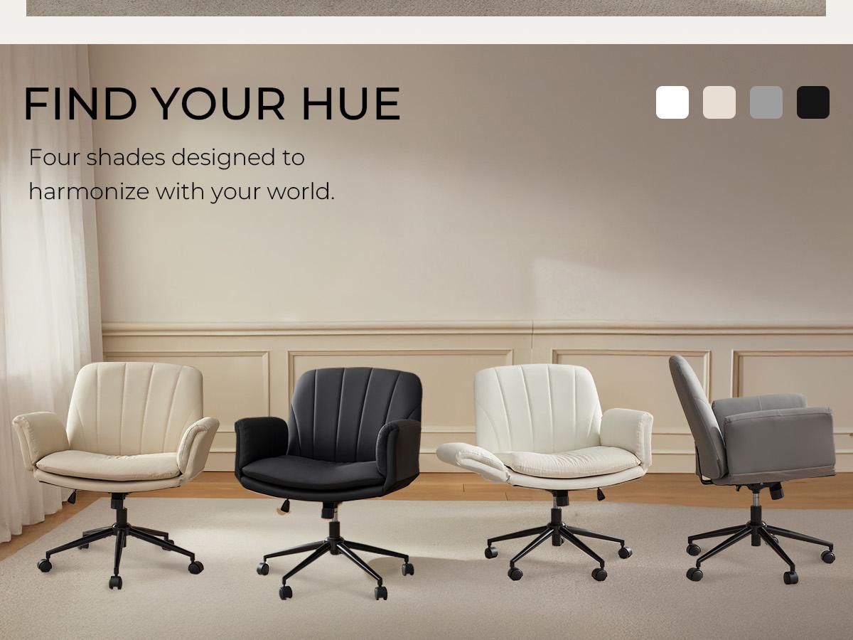 Dowinx Criss Cross Chair with Five-Level Adjustable Arms and Wheels - Comfortable Ergonomic PU Leather Swivel Vanity Chair - Computer Makeup Gaming Chair for Home Office, Bedroom, Living Room