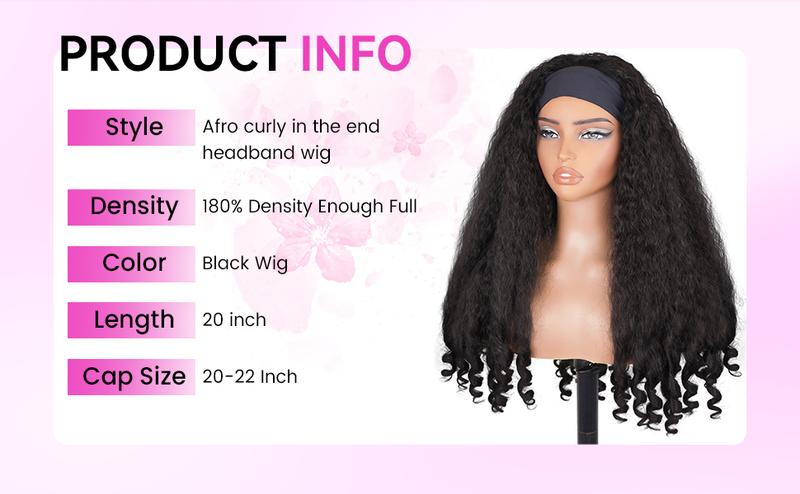 New Afro Headband with Curly in the End Wig Synthetic Hair Texture with Unique Bouncy Curls in the End 20 Inch Soft Curly Full Hair Headband Wigs Synthetic for Women No Leave out Glueless Wig