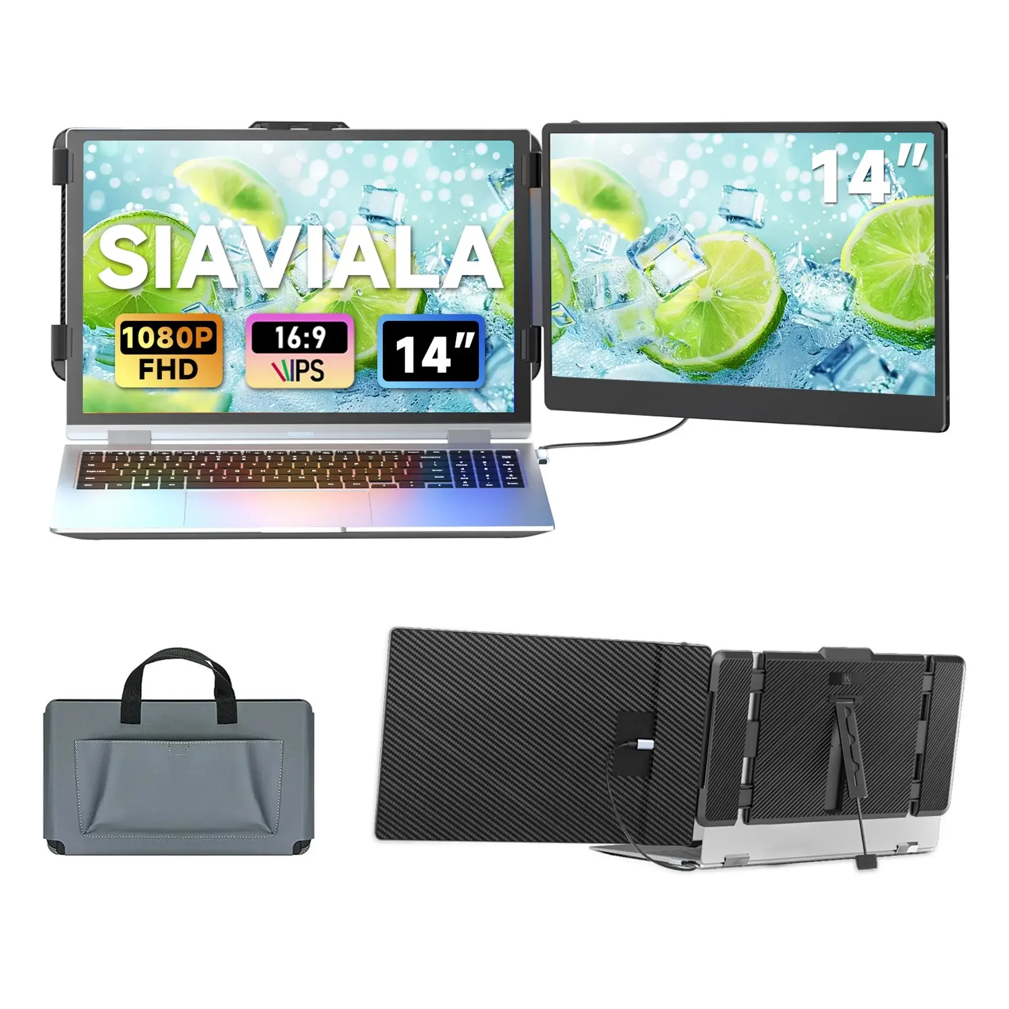 Laptop Screen Extender, 14" FHD 1080P IPS Portable Monitor for Laptops 13-17", Built-in Stand/Speaker, 1080P FHD IPS Display HDMI/USB-C Port，Plug and Play for Wins Mac Chrome Switch PS5 window,back to school,back to school haul