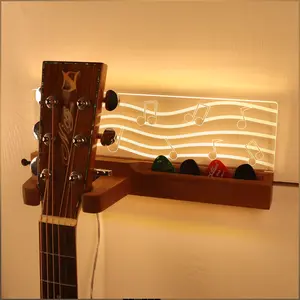 Guitar Wall Mount Stand with LED Lights – Solid Wood & Acrylic USB-Powered Guitar Hanger, Perfect Gift for Men, Guitarists & Music Lovers (Acoustic, Electric, Bass, Ukulele) Musical Decoration