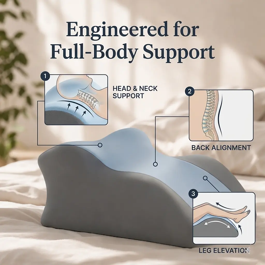Ergonomic Memory Foam Pillow - Multi-Purpose Neck, Back & Leg Support | Face Down Reading Pillow | Soft Removable Cover | Perfect for Bed, Sofa, Home & Gifts