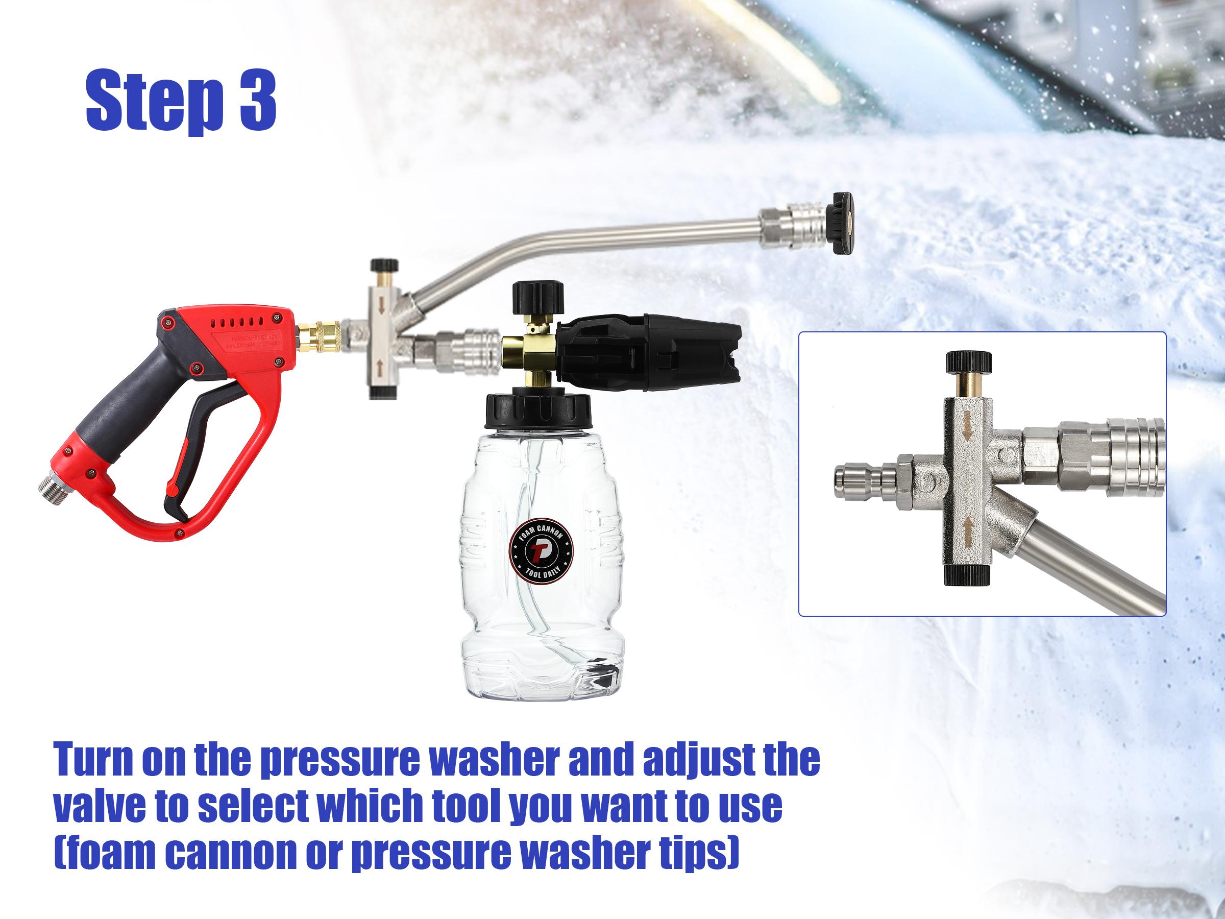 Tool Daily Pressure Washer Foam Cannon with Dual Connector Accessory, Double Tip Attachment for Soap Cannon, 5 Power Washer Nozzle Tips, 1/4” Quick Connect Tool Daily Pressure Washer Foam Cannon with Dual Connector Accessory, Double Tip Attachment for Soap Cannon, 5 Power Washer Nozzle Tips, 1/4” Quick Connect