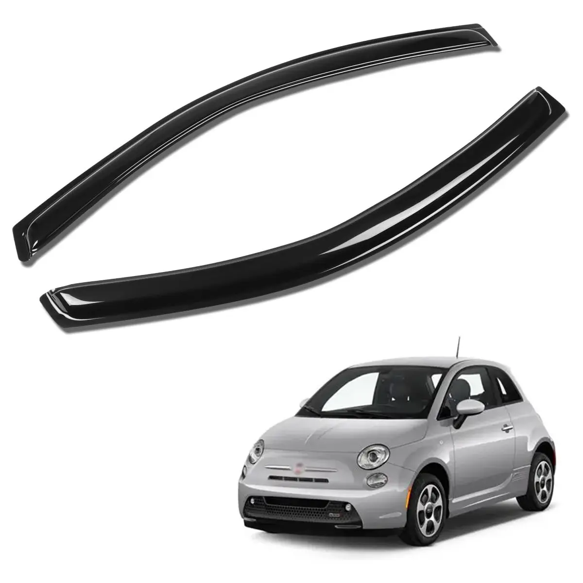 2PCS Side Window Visors for 2011-2017 Fiat 500, Smoke Tinted Acrylic Tape-On Vent Shades, Sleek Black Finish Car Accessories That Protects from Rain, Sun, Wind
