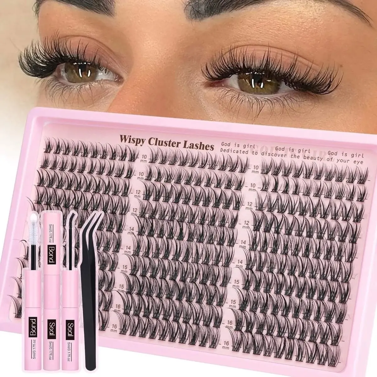 Lash Clusters Kit Wispy Eyelash Clusters Lashes Natural DIY Lash Extension Kit Cluster Eyelash Extensions Kit C Curl Individual Lashes Cluster Eyelash (With Tweezers)