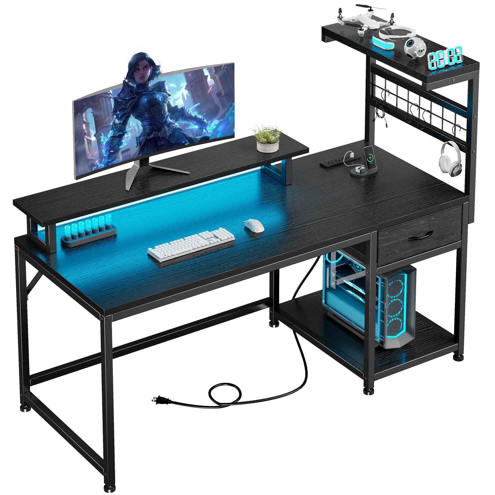 【Cost-effectiveness】Raybee 48'' Gaming Desk with Drawer,Computer desk with LED Lights & 3AC Power Cord & Outlets,Home Office Desks with Monitor Stand,Side Shelf,Metal Frame 【Cost-effectiveness】Raybee 48'' Gaming Desk with Drawer,Computer desk with LED Lights & 3AC Power Cord & Outlets,Home Office Desks with Monitor Stand,Side Shelf,Metal Frame