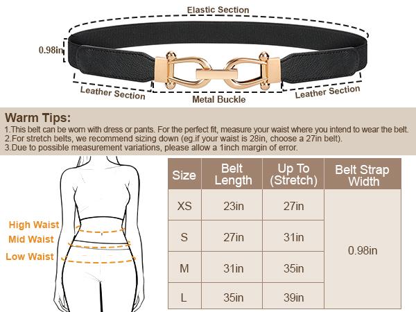 JASGOOD Women Stretchy Waist Belt Retro Elastic Skinny Belt for Ladies with Gold Buckle JASGOOD Women Stretchy Waist Belt Retro Elastic Skinny Belt for Ladies with Gold Buckle