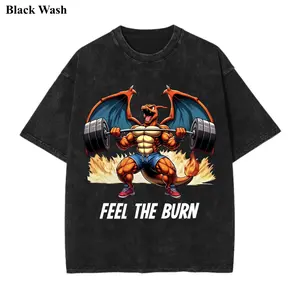 Vintage Fell The Burn Wash Tee, Charizardbuff Gym Graphic Tees, Pocket Monster T-Shirt, Unisex Anime Shirt, PKM Gift, Gym Workout Shirt, Menswear Womenswear Streetwear Top Fit Oversize
