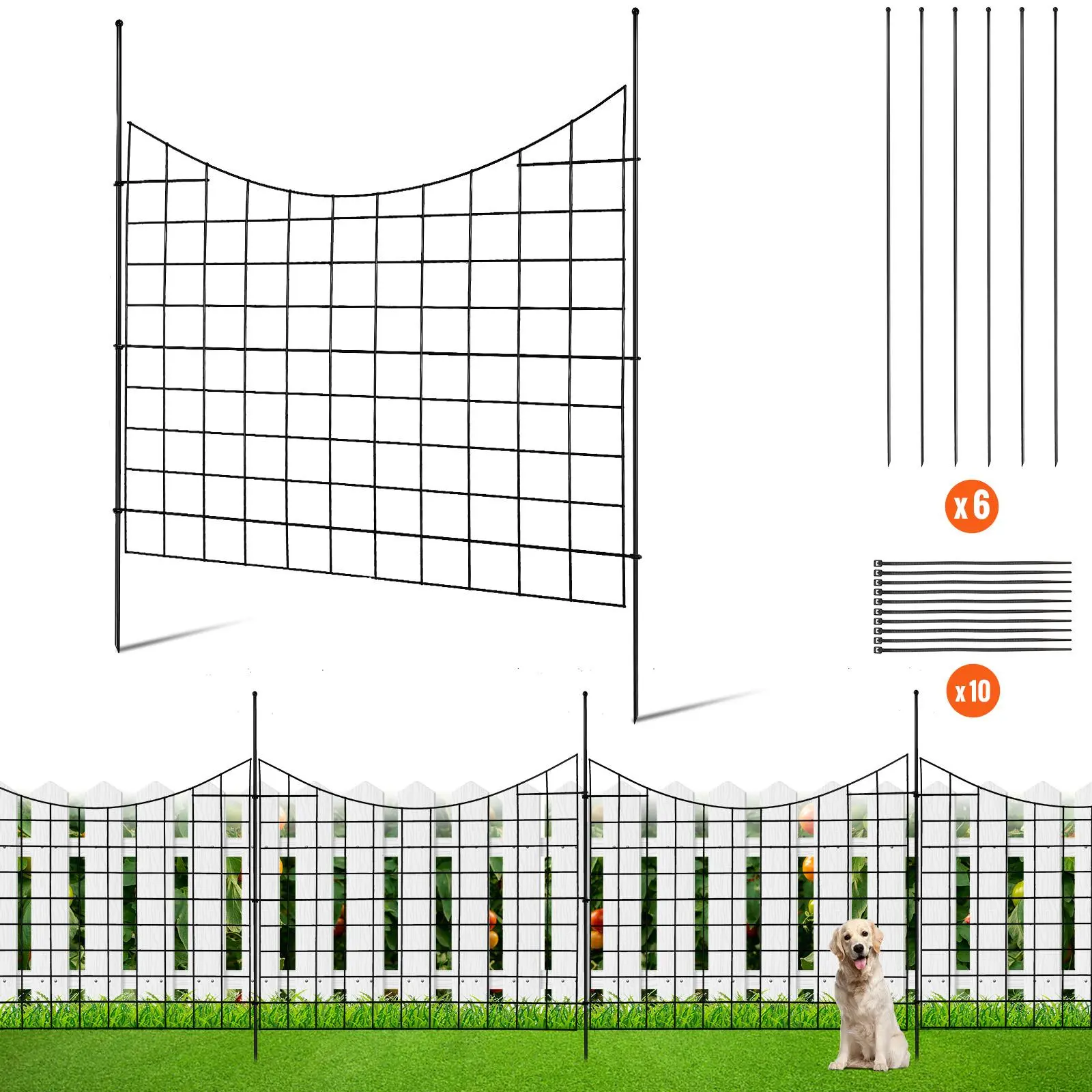 【FathersDayGift】VEVOR Garden Fence,  36.6in(H) x12ft(L) Animal Barrier Fence, Underground Decorative Garden Fencing with 2.5 Inch Spike Spacing, Metal Dog Fence for the Yard and Outdoor Patio, 5 Pack