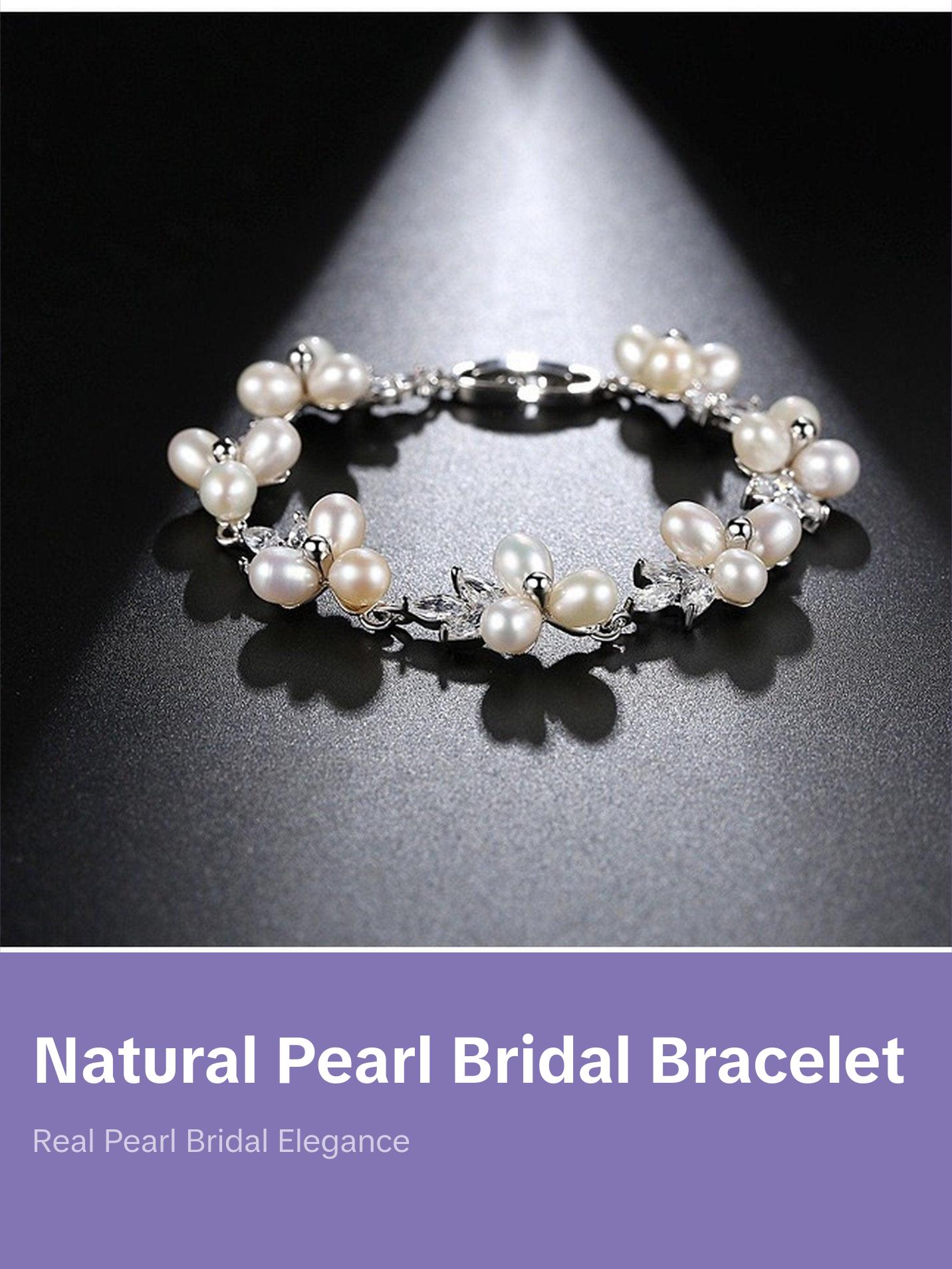 Real natural pearl bridal bracelet, Floral diamond csrytal pearl bracelet, Bridal bridesmaid wedding bracelets gift, Cluster pearl bracelet