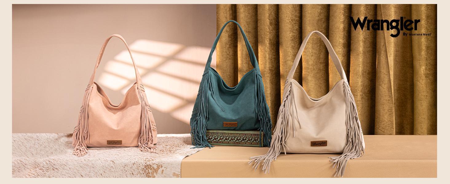 Wrangler Women Fringe Hobo Bag Western Purse Shoulder Bag