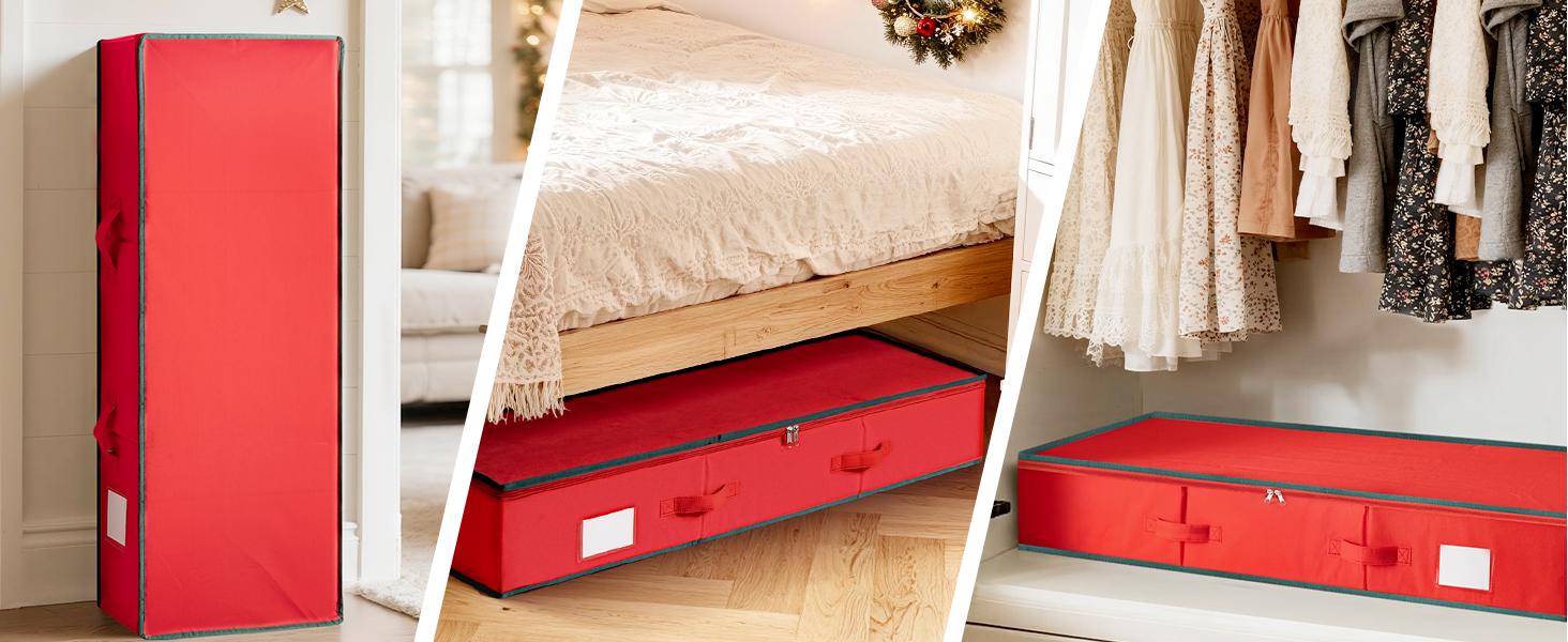 Criusia Gift Wrap Organizer, Christmas Wrapping Paper Storage Bag w/Useful Pockets for Xmas Accessories, Fits upto 24 Rolls, Underbed Storage for Holiday Decorations