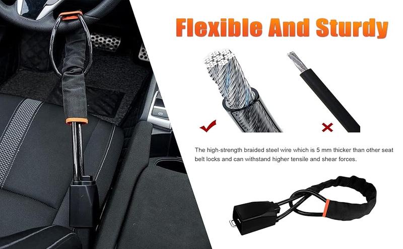 DualGuard Car Steering Wheel & Seat Belt Lock - 17" Universal Anti-Theft Device for Vehicles, SUVs, Golf Carts | Compact & Lightweight Security Lock with Multi-Function Keys (Black)cars accessories