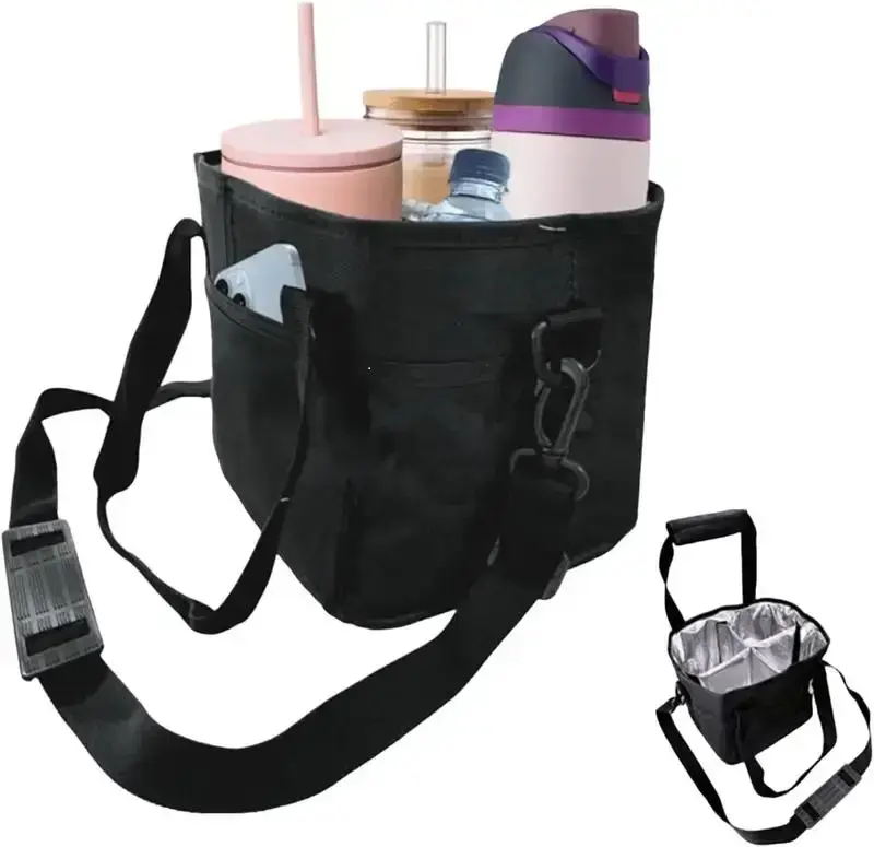 2026 Family Size 4-Compartment Reusable Insulated Beverage Bag, Cold Beverage Holder & Tumbler Carrier Caddy with Adjustable Strap, 1-Size Storage Organizer for Hiking, Family Outings, Coffee Use