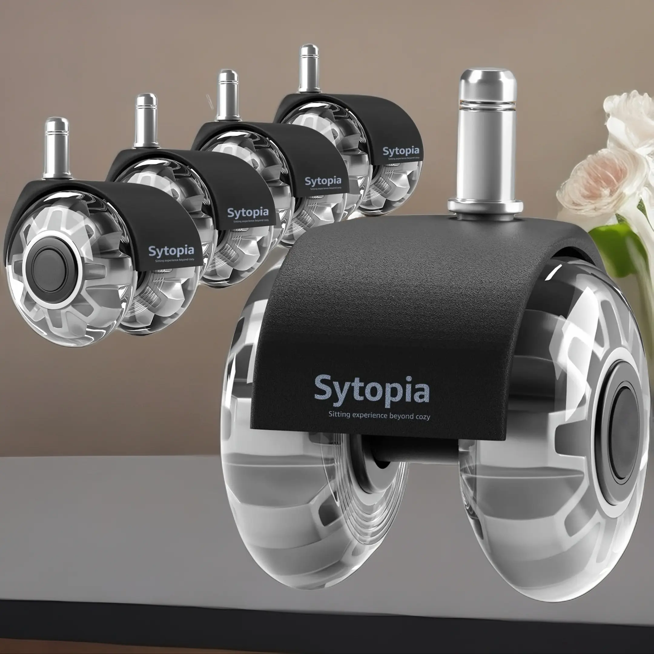 SYTOPIA Office Chair Swivel Wheels - Heavy-Duty Rubber Furniture Moving Wheels, 11x22mm Universal Casters, Safe for Hardwood & Carpet, Smooth, Quiet, Set of 5, Furniture Moving Wheel summerwins