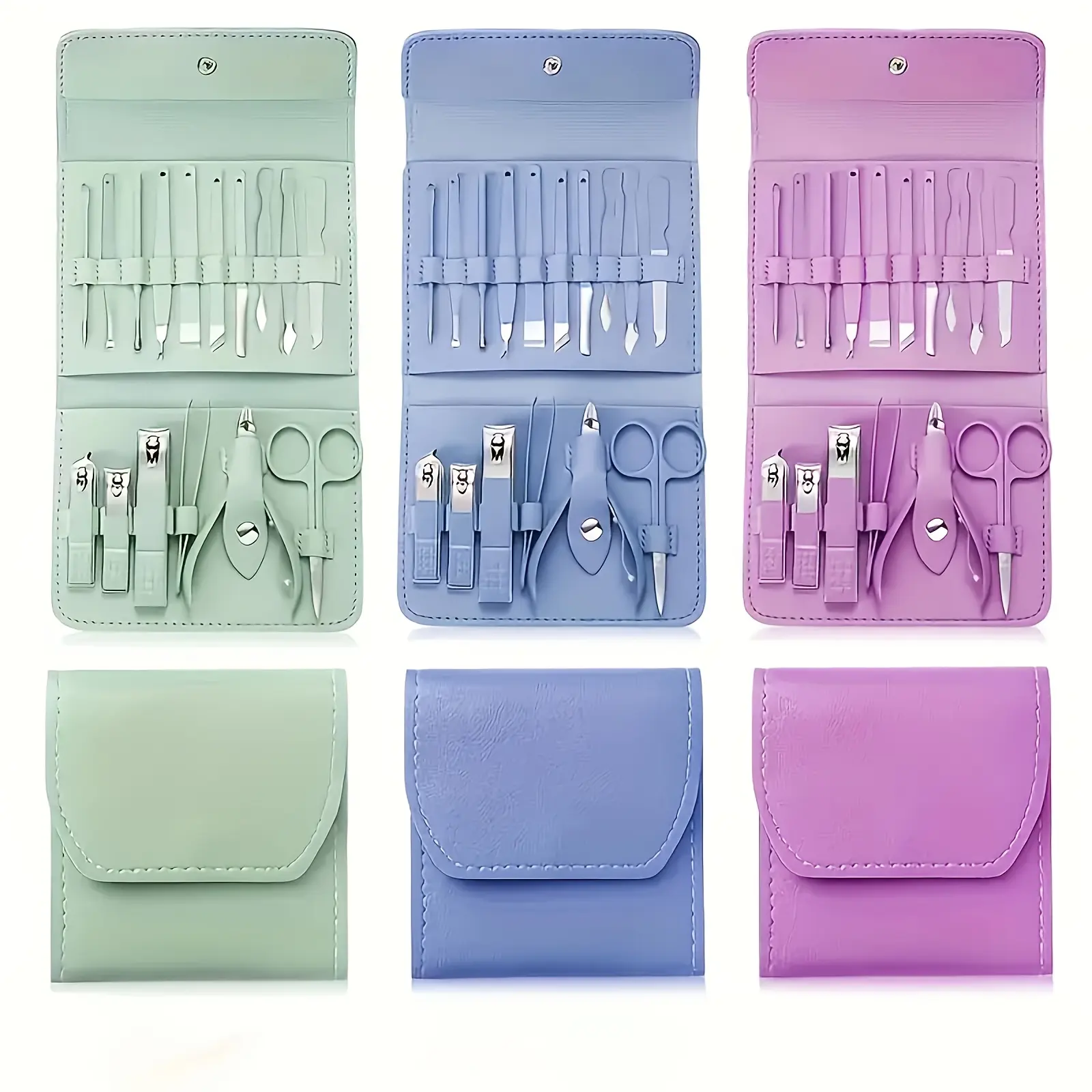 16 piece set of advanced stainless steel modern style nail art kit, including straight edge nail clippers, nail files, ear spoons, scissors, beauty care professional travel set
