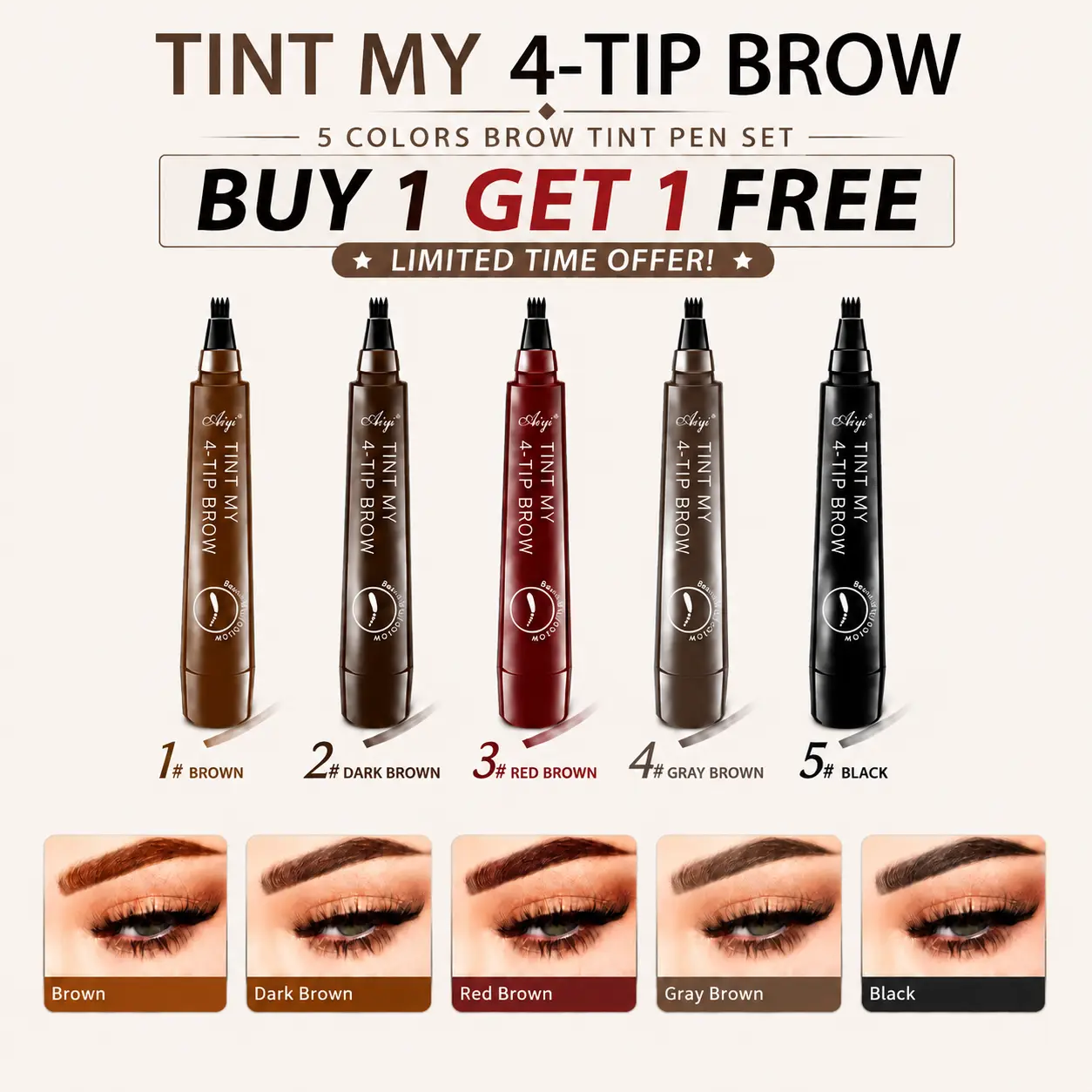 【Buy 1 Get 1 Free】4-Tip Microblading Eyebrow Liquid Pen, Waterproof, Sweat-Resistant, Smudge-Proof Brow Tint Pen for Fine Hair-Like Strokes & Natural-Looking Eyebrows