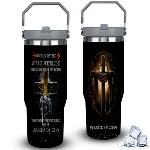 1pc 30oz Warrior of Christ Tumbler with Lid, Insulated Travel Mug, Gift for Women Men, Ideal for Halloween, Independence Day, Memorial Birthday Gift, Coffee Cup, weird stuff