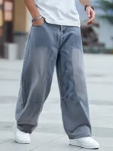 Men’s vintage washed loose straight leg jeans, casual four season street style, zip fly, solid color pattern, everyday denim pants.If you prefer a looser fit, order one size larger.