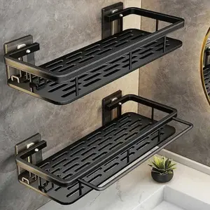 2pcs Shower Caddy Racks - Wall-Mounted Bathroom Organizer with 2-Tier Shelves, Space-Saving Corner Storage for Shower & Bathtub Accessories (Black), Shower Caddies