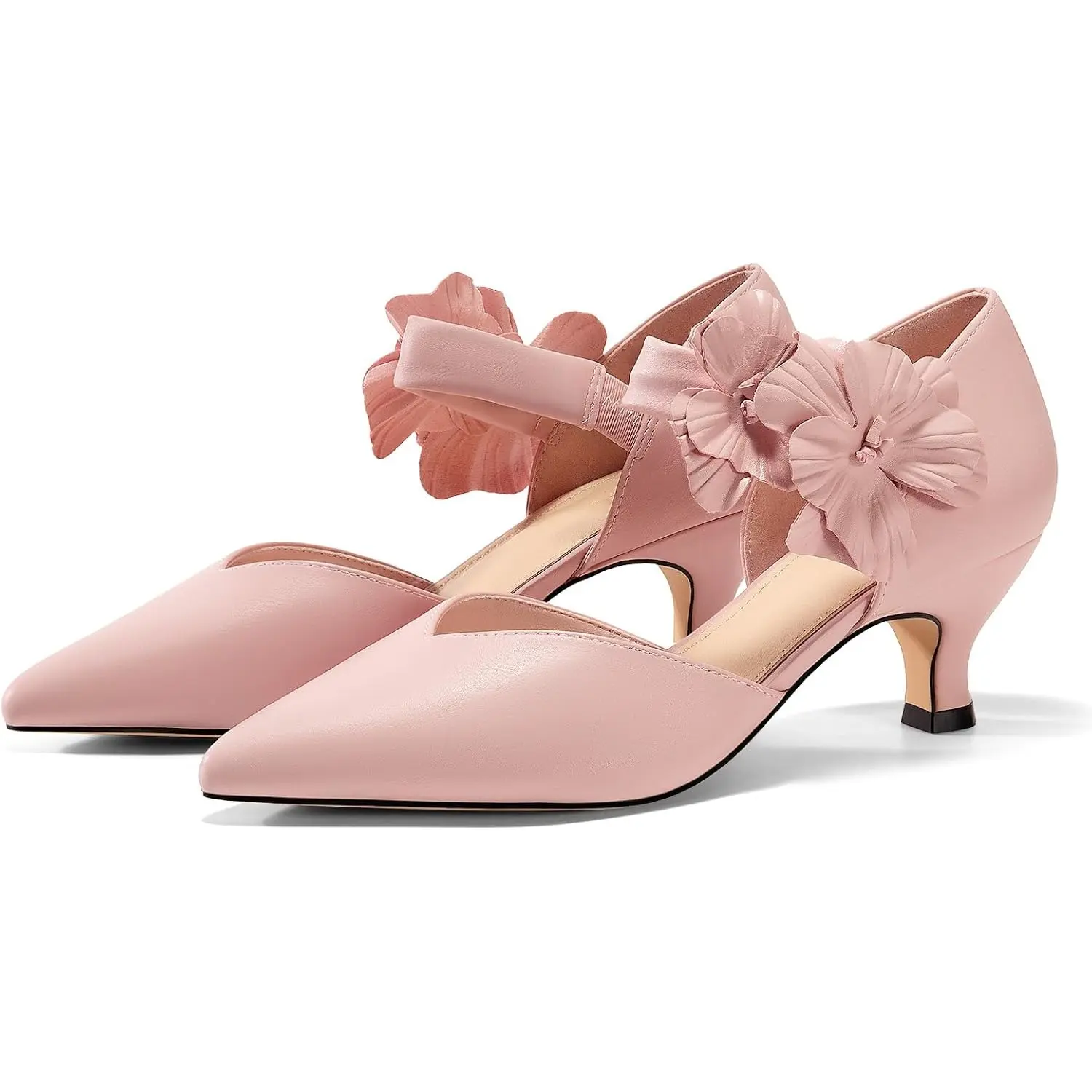 Coutgo Women's Low Kitten Heels Dressy Shoes Comfortable Closed Toe Flower Slip On Formal Party Dance Heeled Pumps Classy Fashion Decor Footwear tiktokshopbacktoschool