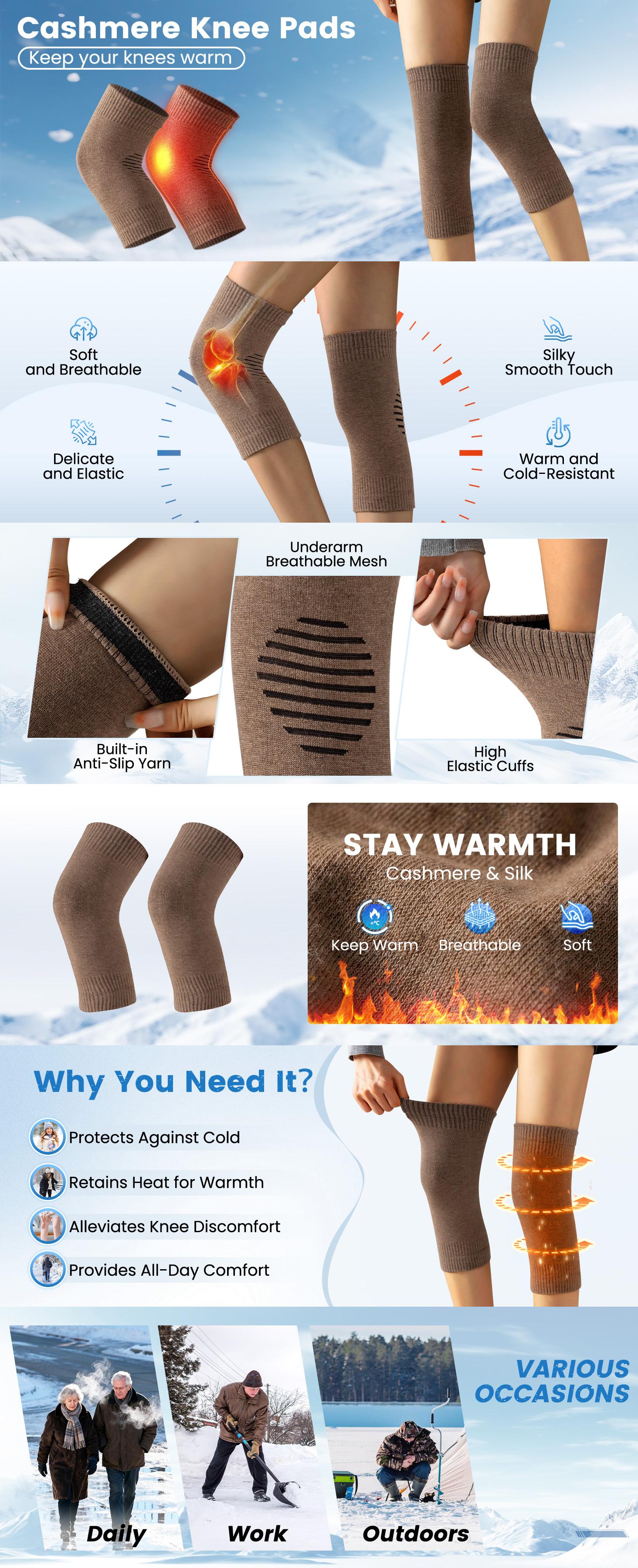 ISUNIE Cashmere Knee Warmers Soft Warm Wool Blend Non-Slip Comfort Fit Breathable Knee Support for Everyday Wear Winter Outdoor & Indoor Patellaband