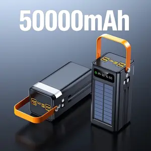 Camping Essential Solar Power Bank 50000mAh | PD22.5W Fast Charging, Charges 7 Devices Simultaneously, Portable Outdoor Charger with Built-in Cables & Solar Charging for Campers Hikers