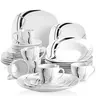 VEWEET Fiona Series Porcelain Tableware Set - 18/24/30-Piece Classic Dinnerware Sets for 6, Glossy White with Black & Gray Stripes, Includes 7.5" Dessert Plates, Soup Bowls, Dinner Plates, Espresso Tea Cups & Saucers, Sturdy, Ideal for Housewarming Dishes