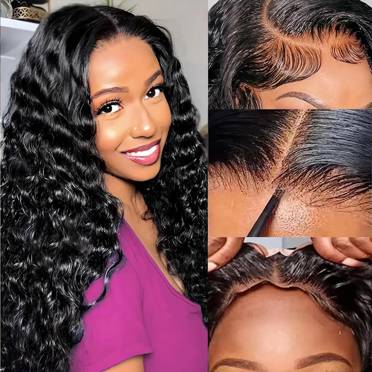[Glueless Wig]Bling Hair Fashion 6x4 Pre-Cut Deep Glueless Wigs Human Hair Pre Plucked Lace Closure Wigs for Black Women 180 Density Deep Wave Curly Wig