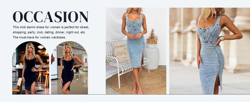 utcoco Denim Dress for Women Sleeveless Side Slit Bodycon Midi Jean Dresses for Women 2026