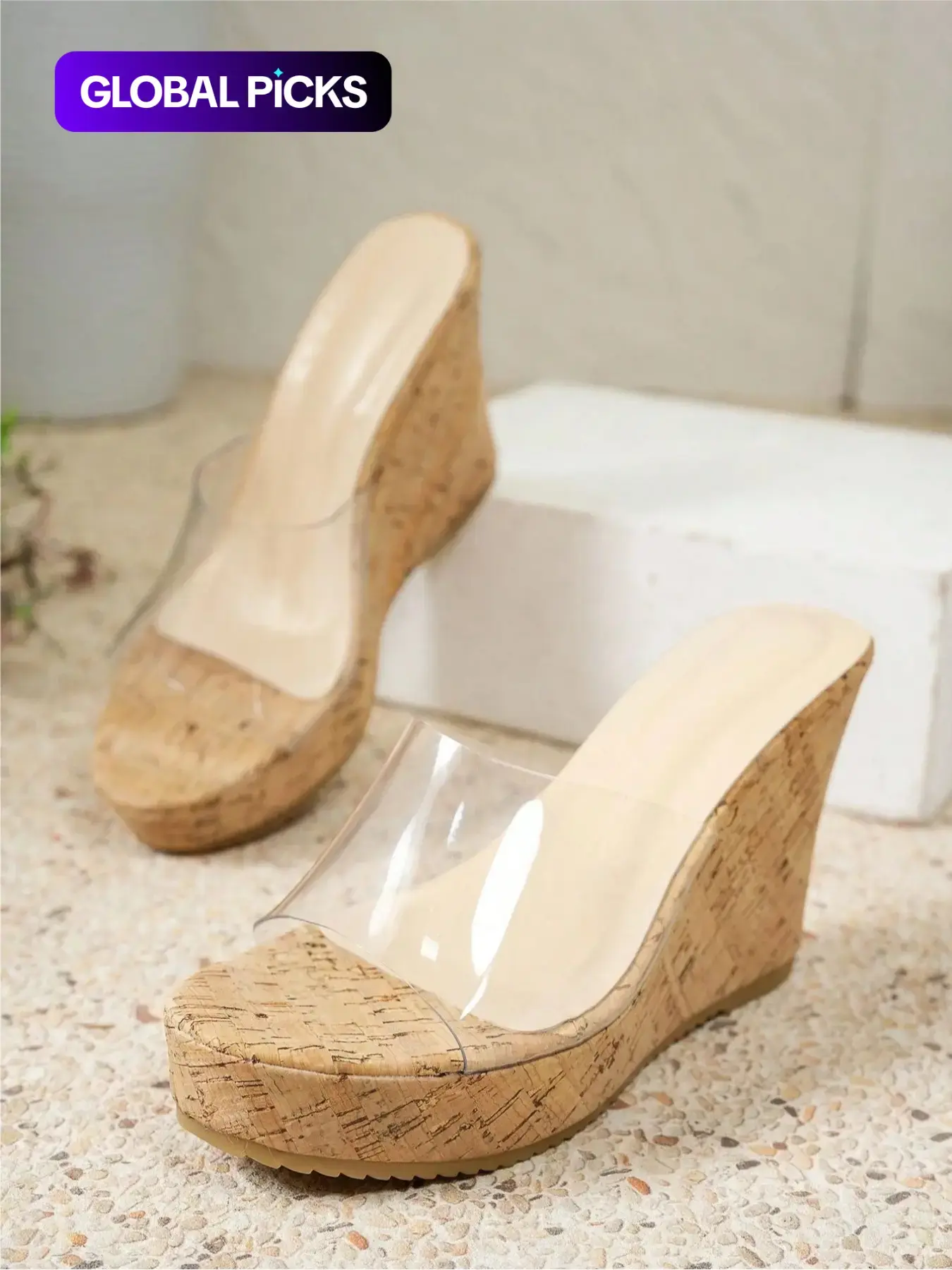 Women's Fashionable Stylish Footwear Elegant Cork Wedge Sandals, Casual Comfortable Open Toe Wedge Transparent Strap High Heel Platform Rubber Sandals for Summer, Female Versatile Wedge Sandals for Daily Wear Platform Heel Shoes