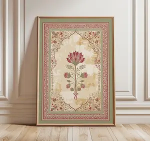[Sale off up to 50%] [Free ship] [No Frame] Mughal Floral Arch Print, Indian Wall Art, Oriental Botanical Poster, Jaipur Palace Fresco Design, Heritage Home Decor