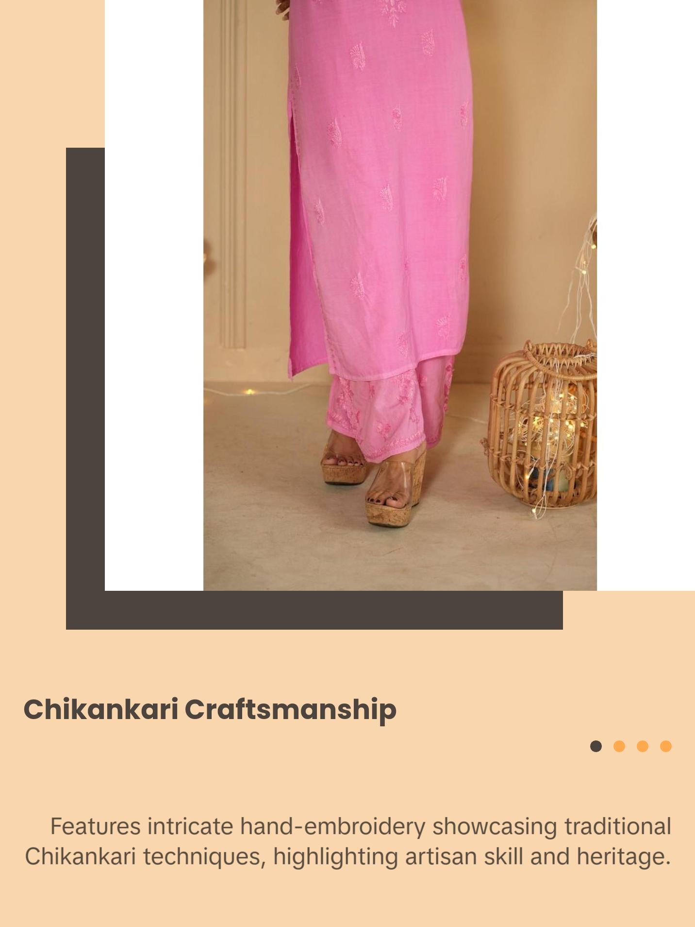 Zia noodle strap chikankari Set in pink