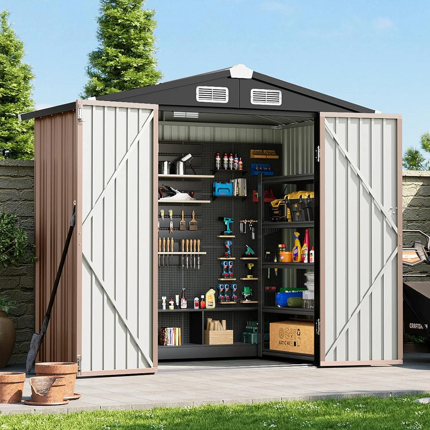 Jolydale Metal Outdoor Storage Shed Enclosure Garden Building, Garden Tool Shed with Sloping Roof, Lockable Door, Shelf for Patio, Lawn Organization, Enclosure Garden Buildings,home decor,camping essentials