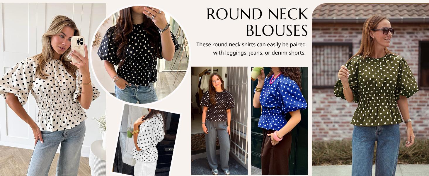 Cicy Bell Womens Polka Dots Peplum Tops Summer Puff Short Sleeve Round Neck Blouses Trendy Casual Shirts Cicy Bell Womens Polka Dots Peplum Tops Summer Puff Short Sleeve Round Neck Blouses Trendy Casual Shirts