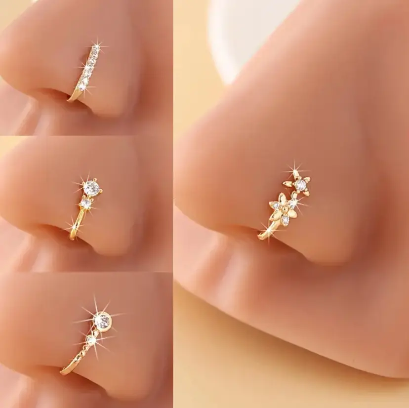 3 Piece U-Shaped Non-Piercing Nose Ring Clips, Fake Piercing, Elegant Sparkling Daily Party Jewelry, Chic Body Jewelry, Comfortable Clip-On Nose Cuffs for Unpierced Nostrils