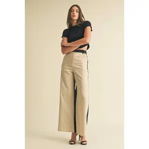 Endless Blu Black/Almond Color Block Linen Trouser Pants
