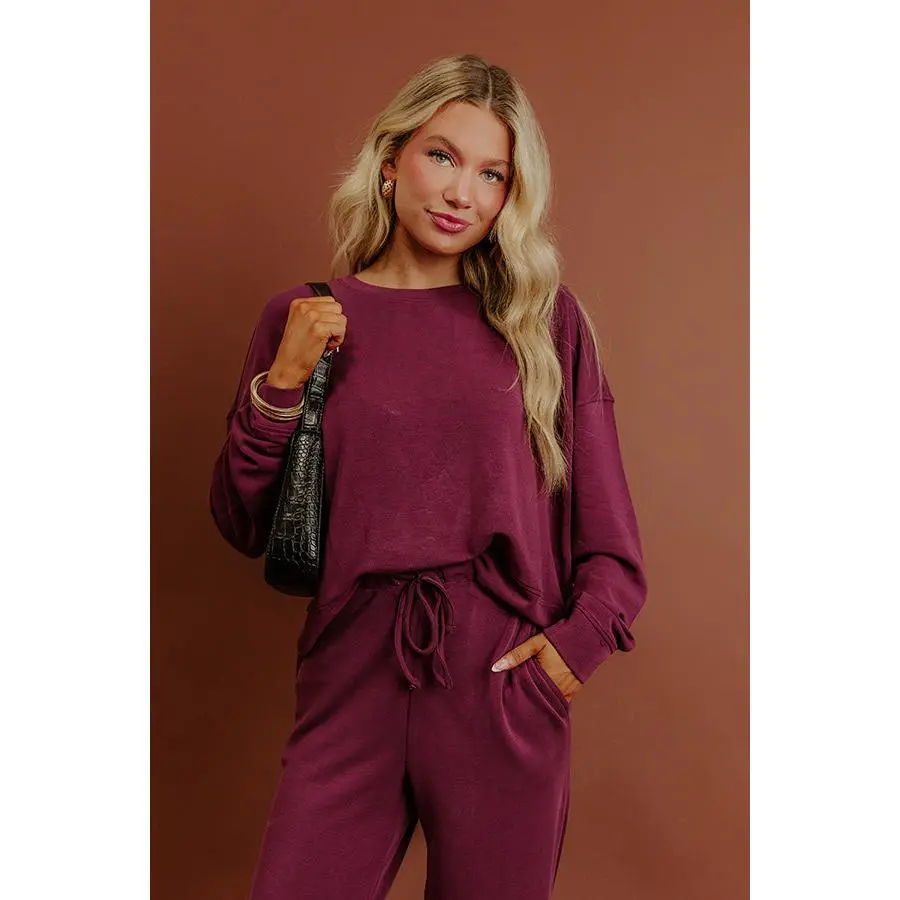 Cozy Cues Scuba Long Sleeve Tee in Plum