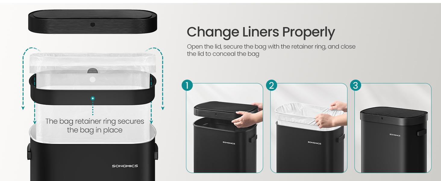 SONGMICS Motion Sensor Trash Can, 13-Gallon (50 L) Automatic Garbage Can with Soft Close Lid, Stainless Steel, Wave or Touch to Open